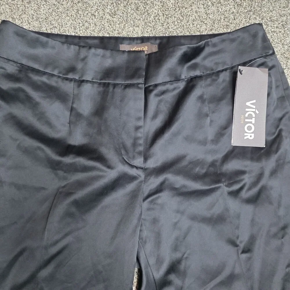 NWT Victor Alfaro Black Pants Size 10P Satin Feel Dressy Party Travel Classic - Picture 6 of 8